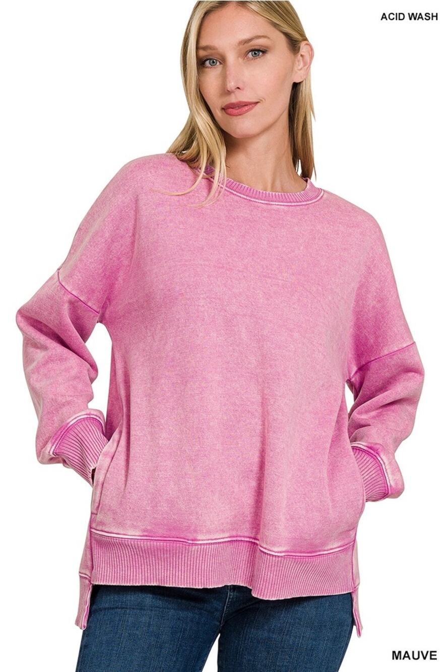 NWT Zenana High Low Sweatshirt MAUVE Soft Split Hem Pullover Women’s Size LARGE